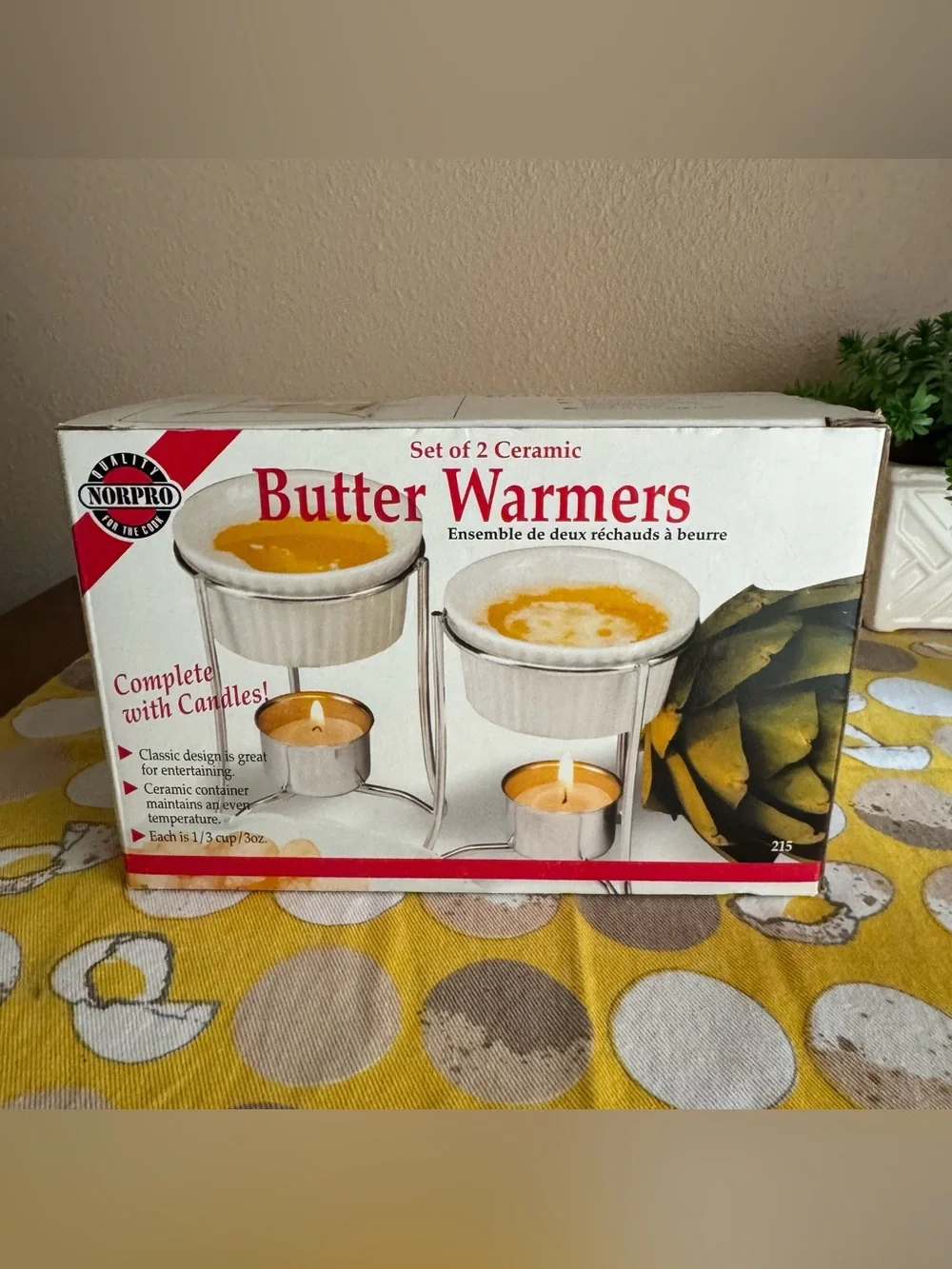 NorPro NIB Set of 2 Ceramic Butter Warmers with candles